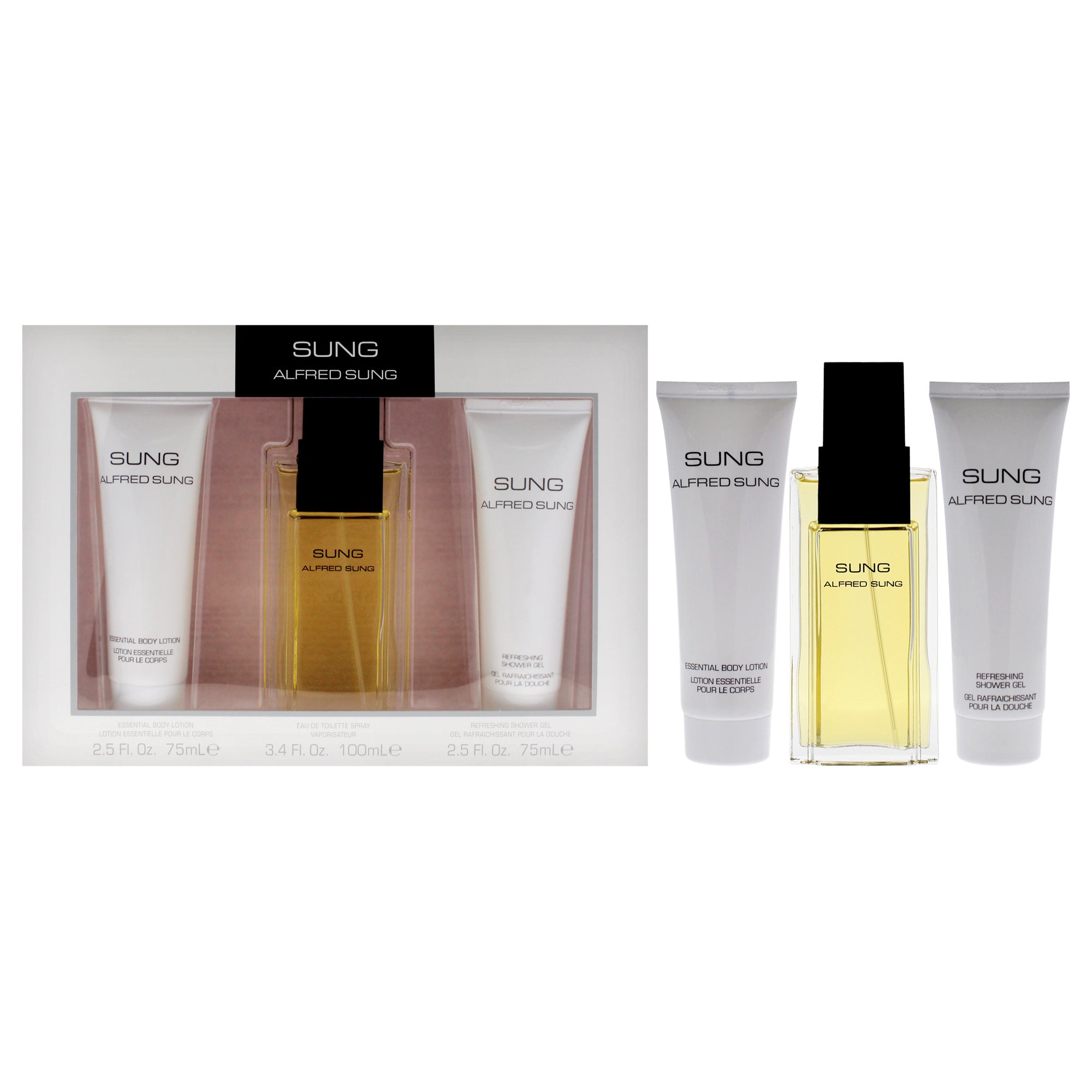 Sung by Alfred Sung for Women - 3 Pc Gift Set 3.4oz EDT Spray, 2.5oz Essential Body Lotion, 2.5oz Refreshing Shower Gel
