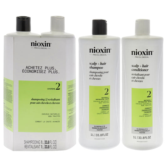 System 2 Duo by Nioxin for Unisex - 2 x 33.8 oz Shampoo, Conditioner