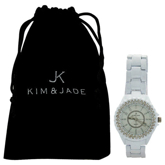 2033L-WS White Stainless Steel Bracelet Watch by Kim & Jade for Women - 1 Pc Watch