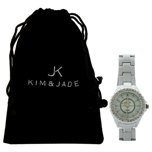 2033L-WW White Stainless Steel Bracelet Watch by Kim & Jade for Women - 1 Pc Watch