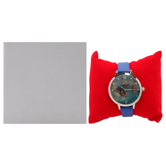 CRR007 La Romance - Silver-Blue Leather Strap Watch by Charlotte Raffaelli for Women - 1 Pc Watch