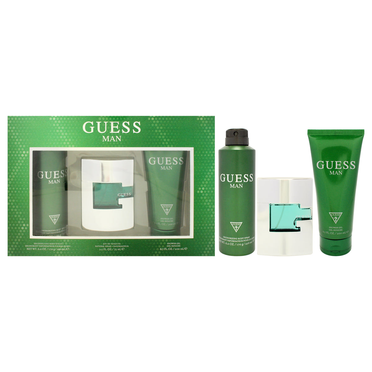 Guess Man by Guess for Men - 3 Pc Gift Set 2.5oz EDT Spray, 6oz Deodorizing Body Spray, 6.7oz Shower Gel