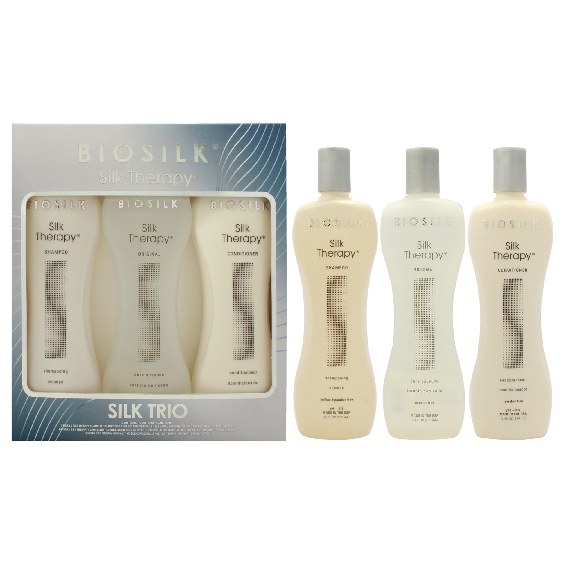 Silk Therapy Trio Set by Biosilk for Unisex - 3 Pc 12oz Biosilk Therapy Shampoo, 12oz Biosilk Therapy Conditioner, 12oz Biosilk Therapy Treatment