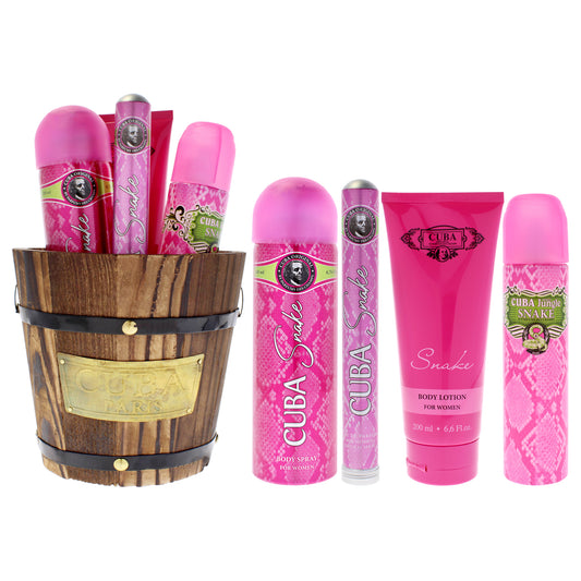 Cuba Jungle Snake by Cuba for Women - 4 Pc Gift Set 3.3oz EDP Spray, 1.17oz EDP Spray, 6.76oz Body Spray, 6.6oz Body Lotion
