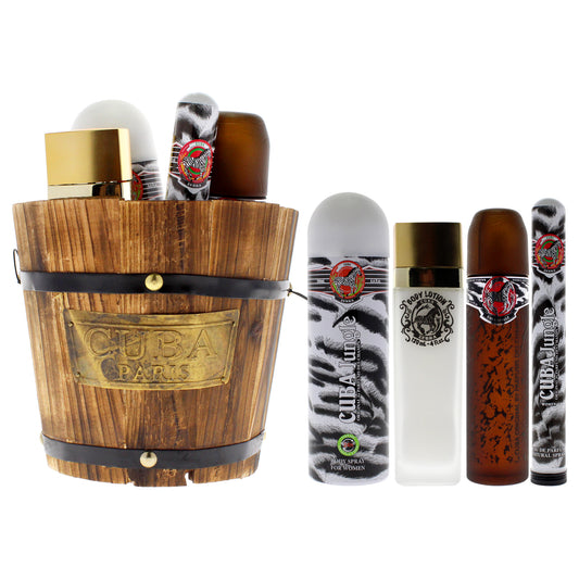 Cuba Jungle Zebra by Cuba for Women - 4 Pc Gift Set 3.3oz EDP Spray, 1.7oz EDP Spray, 6.6oz Body Spray, 4oz Body Lotion