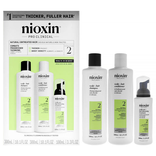 System 2 Kit by Nioxin for Unisex - 3 Pc 10.1oz Cleanser Shampoo, 10.1 oz Scalp Therapy Conditioner, 3.38oz Scalp and Hair Treatment