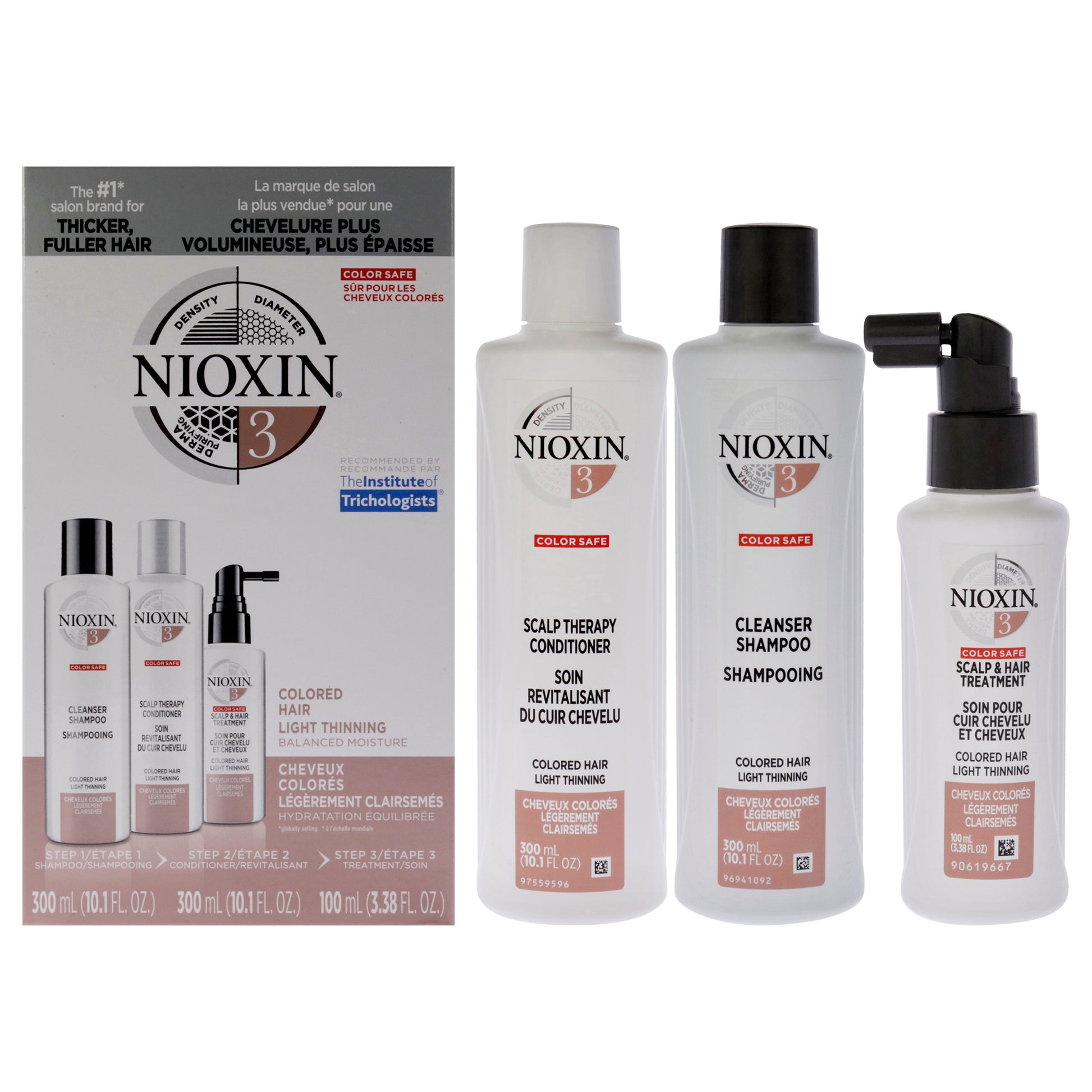 System 3 Kit by Nioxin for Unisex - 3 Pc 10.1oz Scalp Hair Shampoo, 10.1 oz Scalp Hair Conditioner, 3.38oz Scalp Care Plus Hair Thickening Treatment