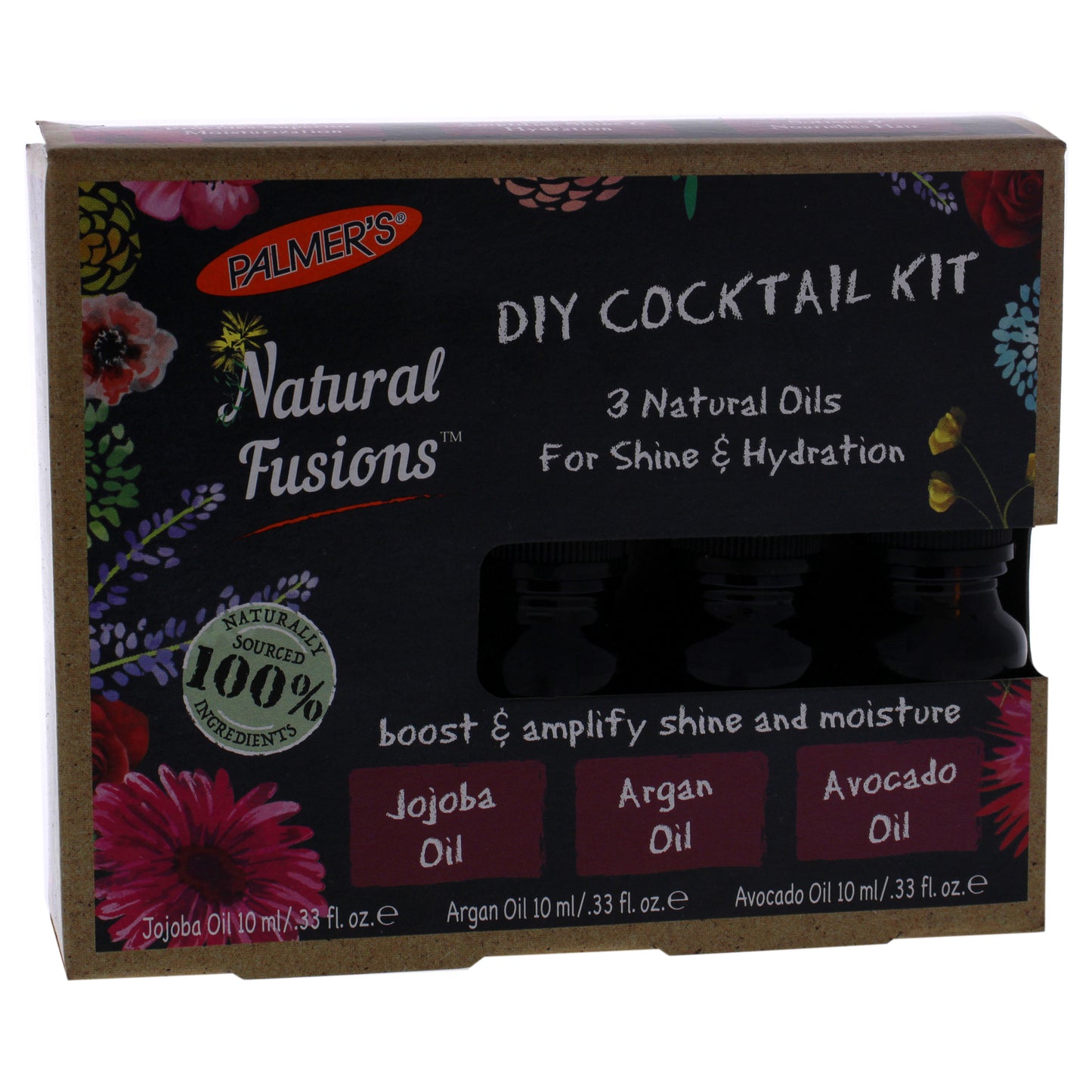 Natural Fusions Shine and Hydration DIY Cocktail Kit by Palmers for Unisex - 3 x 0.33 oz Jojoba Oil, Argan Oil, Avocado Oil