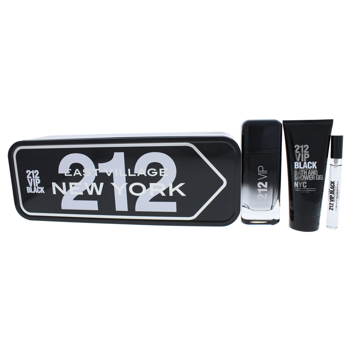 212 VIP Black by Carolina Herrera for Men - 3 Pc Gift Set 3.4oz EDP Spray, 3.4oz Bath and Shower Gel, 0.33oz EDP Spray