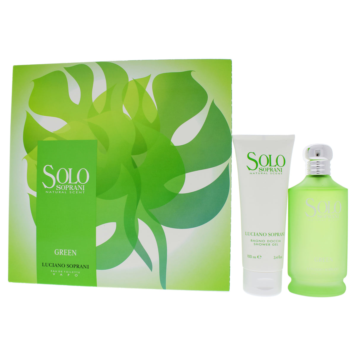 Solo Soprani Green by Luciano Soprani for Unisex - 2 Pc Gift Set 3.3oz EDT Spray, 3.4oz Shower Gel