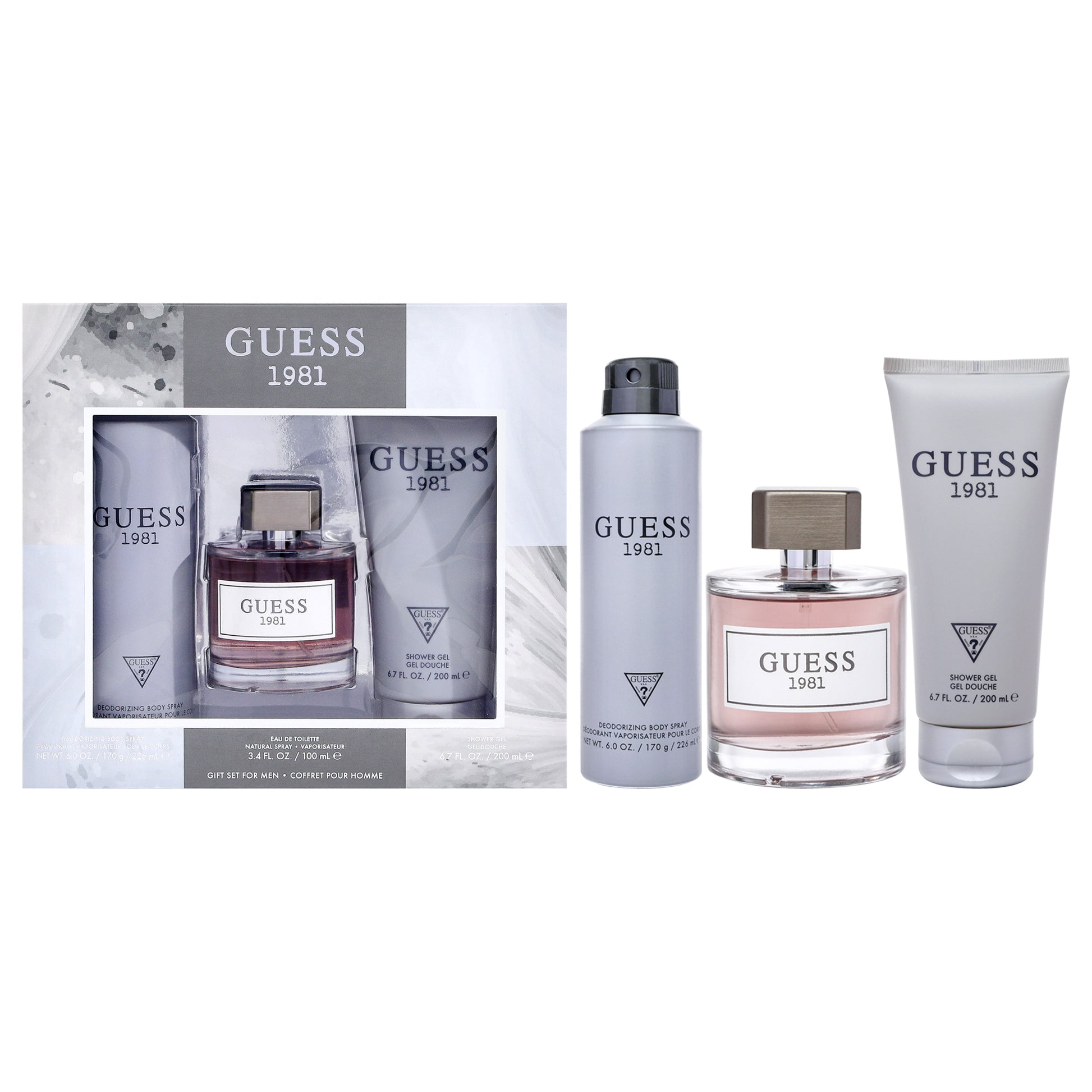 Guess 1981 by Guess for Men - 3 Pc Gift Set 3.4oz EDT Spray, 6oz Deodorant Body Spray, 6.7oz Shower Gel