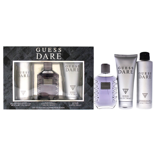 Guess Dare by Guess for Men - 3 Pc Gift Set 3.4oz EDT Spray, 6.0oz Deodorant Body Spray, 6.7oz Shower Gel