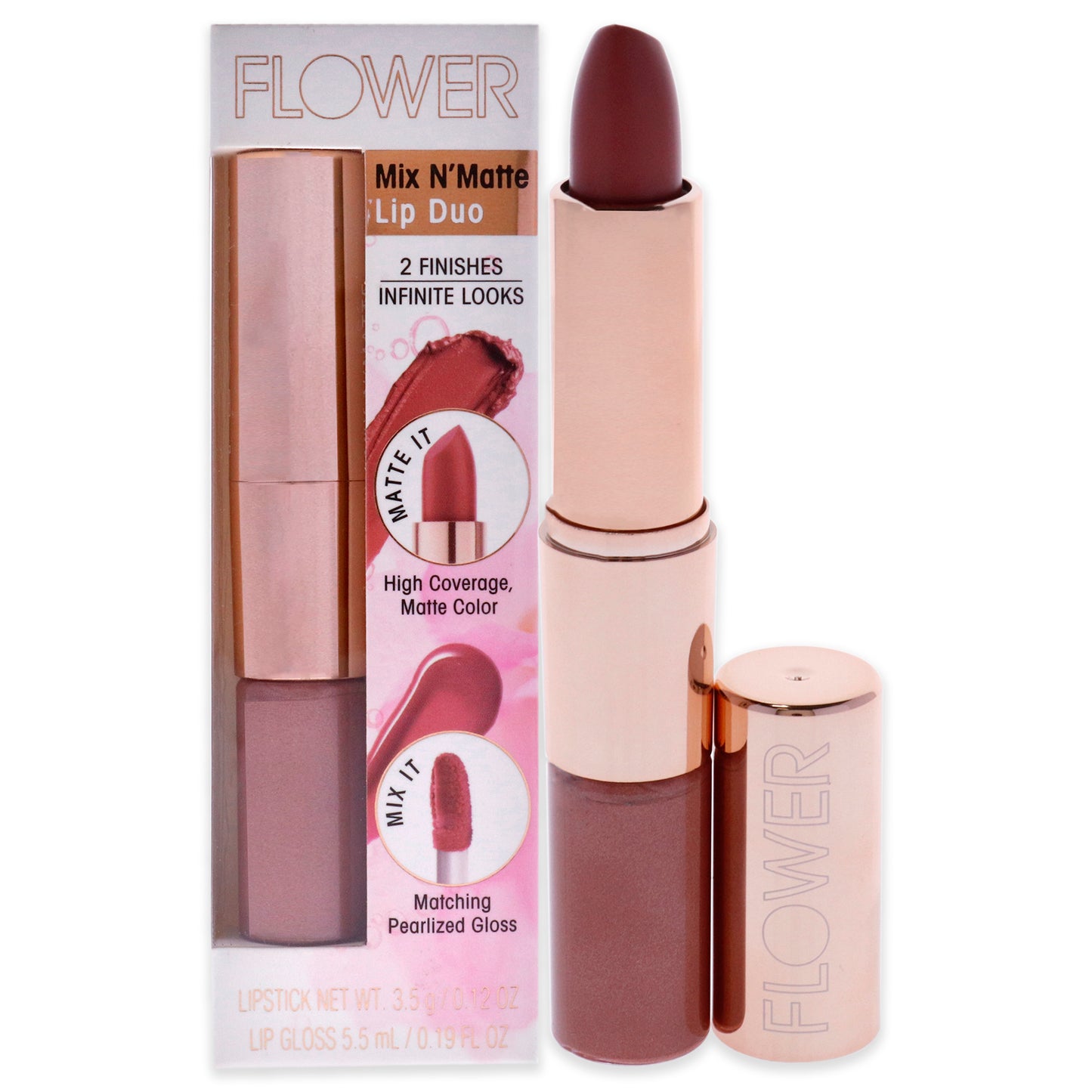 Mix N Matte Lip Duo - LD2 Honey Nude by Flower Beauty for Women - 1 Pc 0.12 oz Lipstick, 0.19 oz Lip Gloss