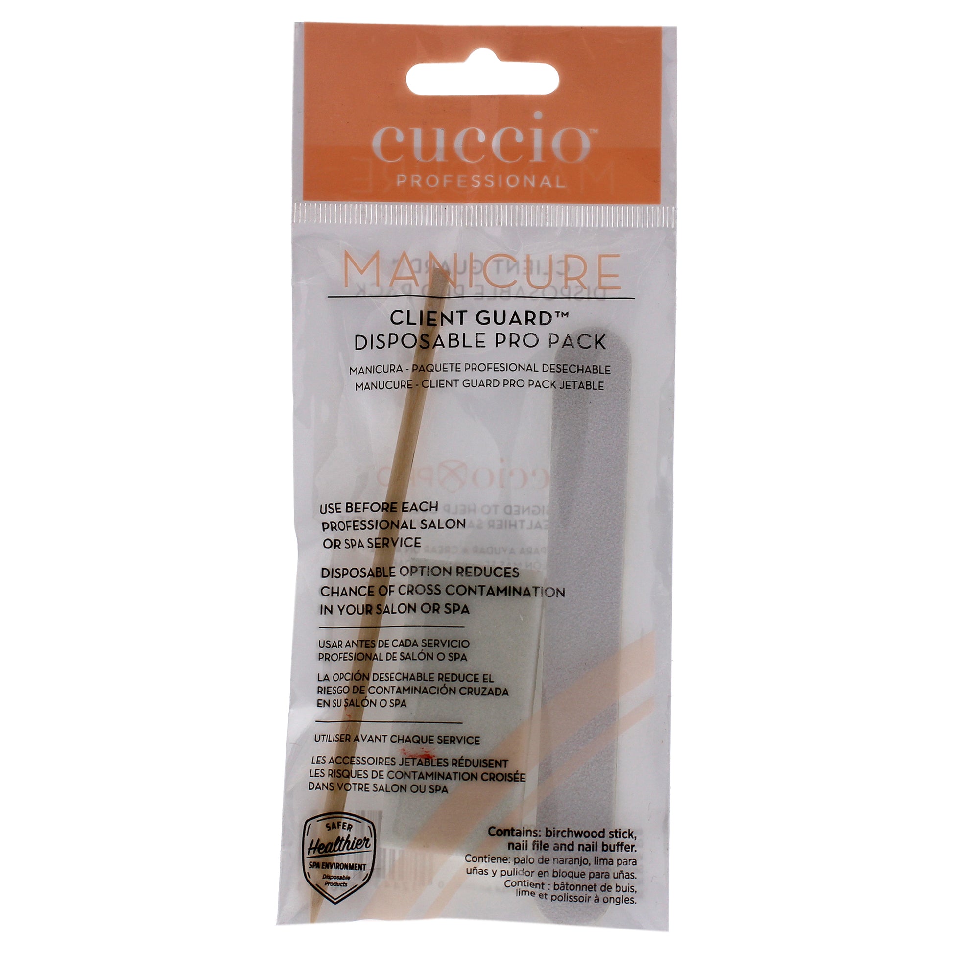 Manicure Client Guard Disposable Pro Pack by Cuccio Pro for Women - 3 Pc Birchwood Stick, Nail File, Nail Buffer