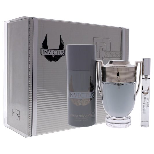 Invictus by Paco Rabanne for Men - 3 Pc Gift Set 3.4oz EDT Spray, 0.34oz EDT Spray (Mini), 5.1oz Deodrant Spray