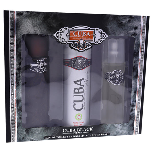 Cuba Black by Cuba for Men - 3 Pc Gift Set 3.3oz EDT Spray, 3.3oz After Shave, 6.6oz Body Spray