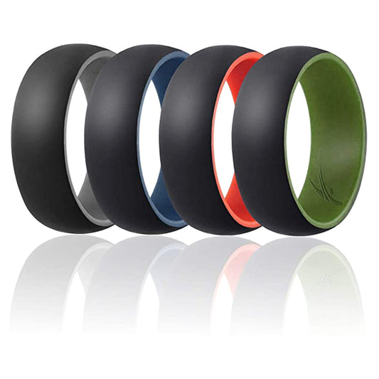 Silicone Wedding Ring - Duo Collection Dome Style Set by ROQ for Men - 4 x 11 mm Ring