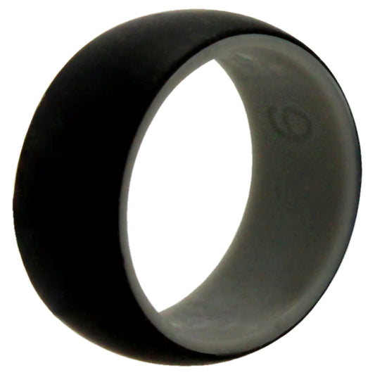 Silicone Wedding Ring - Duo Collection Dome Style - Grey-Black by ROQ for Men - 9 mm Ring