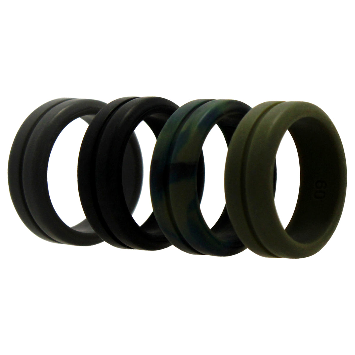 Silicone Wedding Ring - Engraved Middle Line Set - Olive Camo by ROQ for Men - 4 x 9 mm