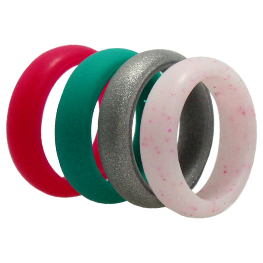 Silicone Wedding Ring - Dome Style Set - Turquoise-Pink by ROQ for Women - 4 x 6 mm Ring