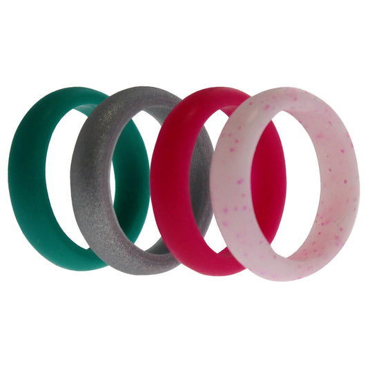Silicone Wedding Ring - Dome Style Set Turquoise-Pink by ROQ for Women - 4 x 8 mm Ring