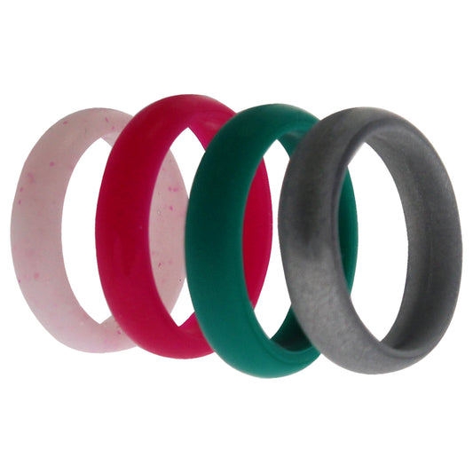 Silicone Wedding Ring - Dome Style Set Turquoise-Pink by ROQ for Women - 4 x 10 mm Ring