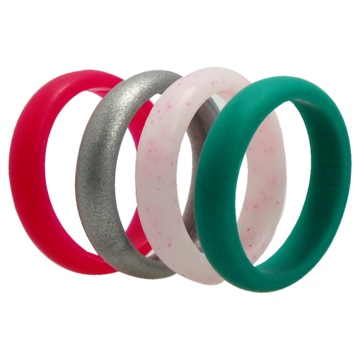 Silicone Wedding Ring - Dome Style Set - Turquoise-Pink by ROQ for Women - 4 x 11 mm Ring