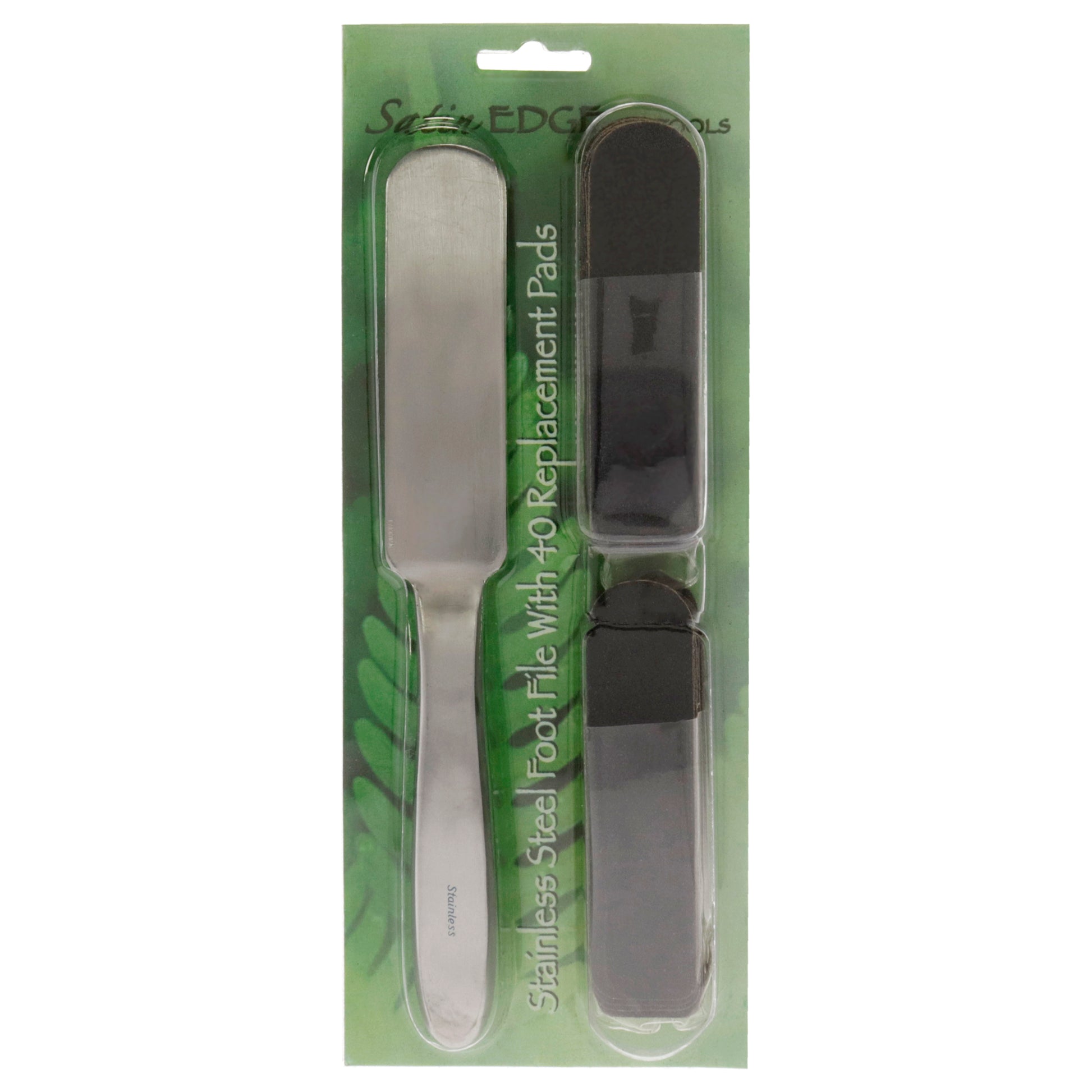 Stainless Steel Foot File 40 Replacement Pads by Satin Edge for Unisex - 41 Pc Nail File, 20pc Medium Pads, 20pc Coarse Pads