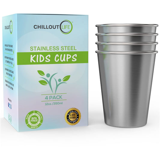 Stainless Steel Kids Cups Set by Chillout Life for Kids - 4 x 12 oz Cup