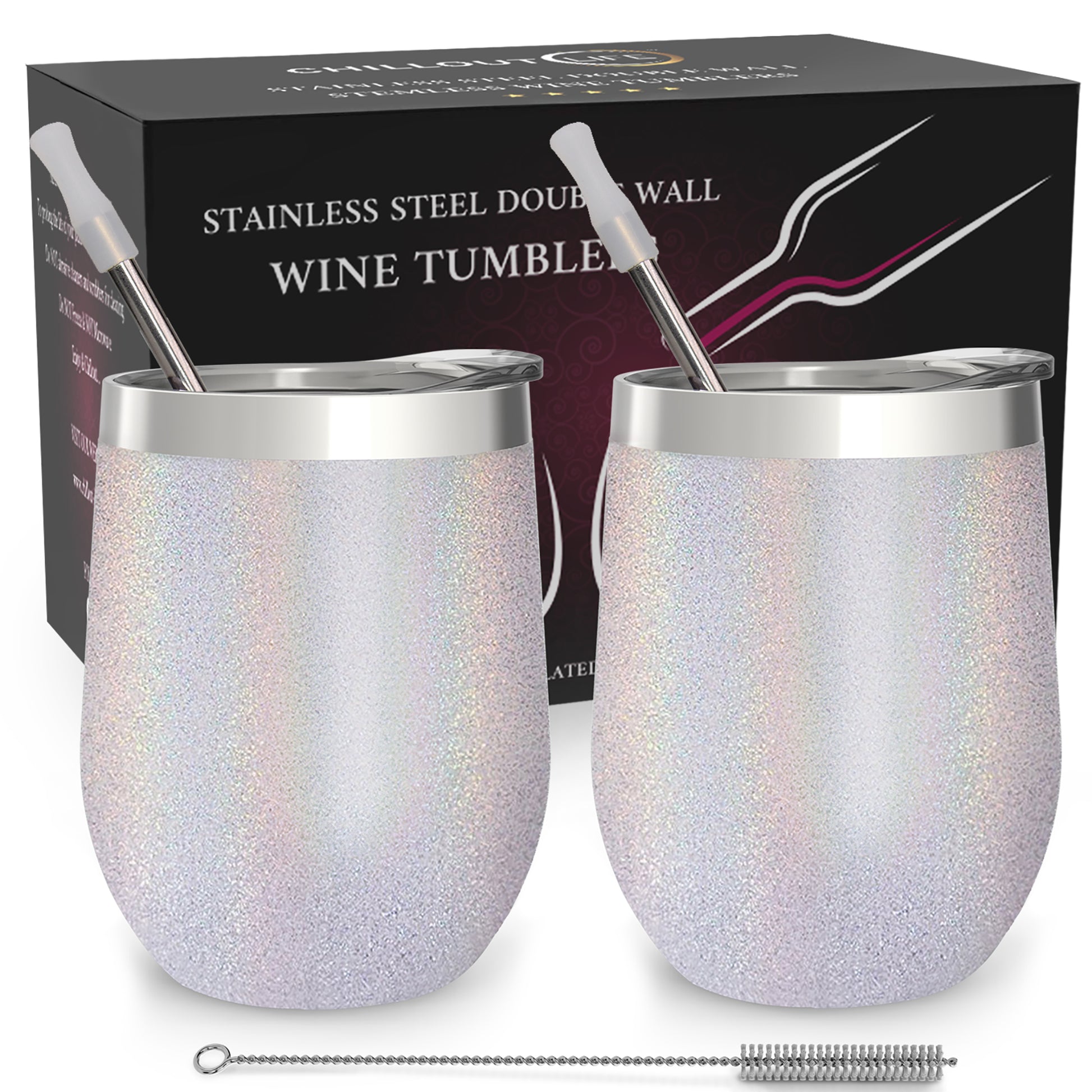 Stainless Steel Double Wall Wine Tumbler - Holo by Chillout Life for Unisex - 2 x 12 oz Tumbler