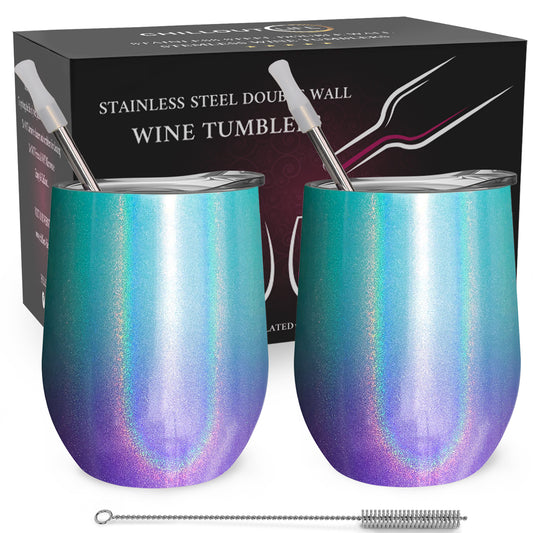 Stainless Steel Double Wall Wine Tumbler - Mermaid Sparkle by Chillout Life for Unisex - 2 x 12 oz Tumbler