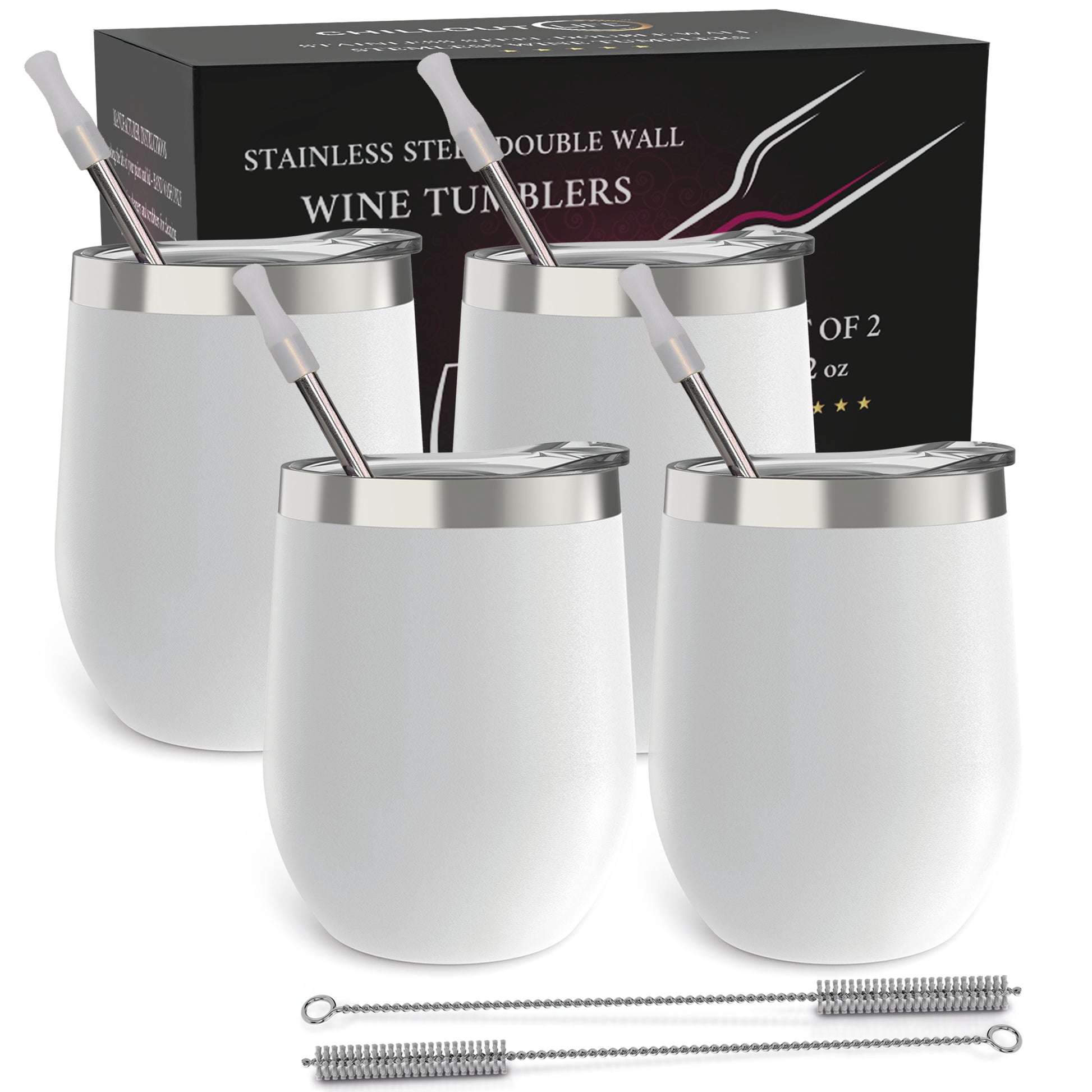 Stainless Steel Double Wall Wine Tumbler - White by Chillout Life for Unisex - 4 x 12 oz Tumbler