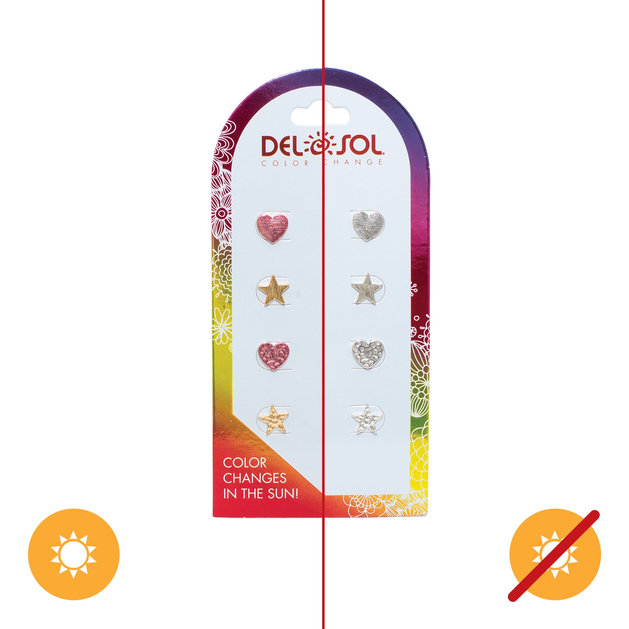 Color-Changing Earrings - Hearts and Stars by Delsol for Women - 4 Pair Earrings