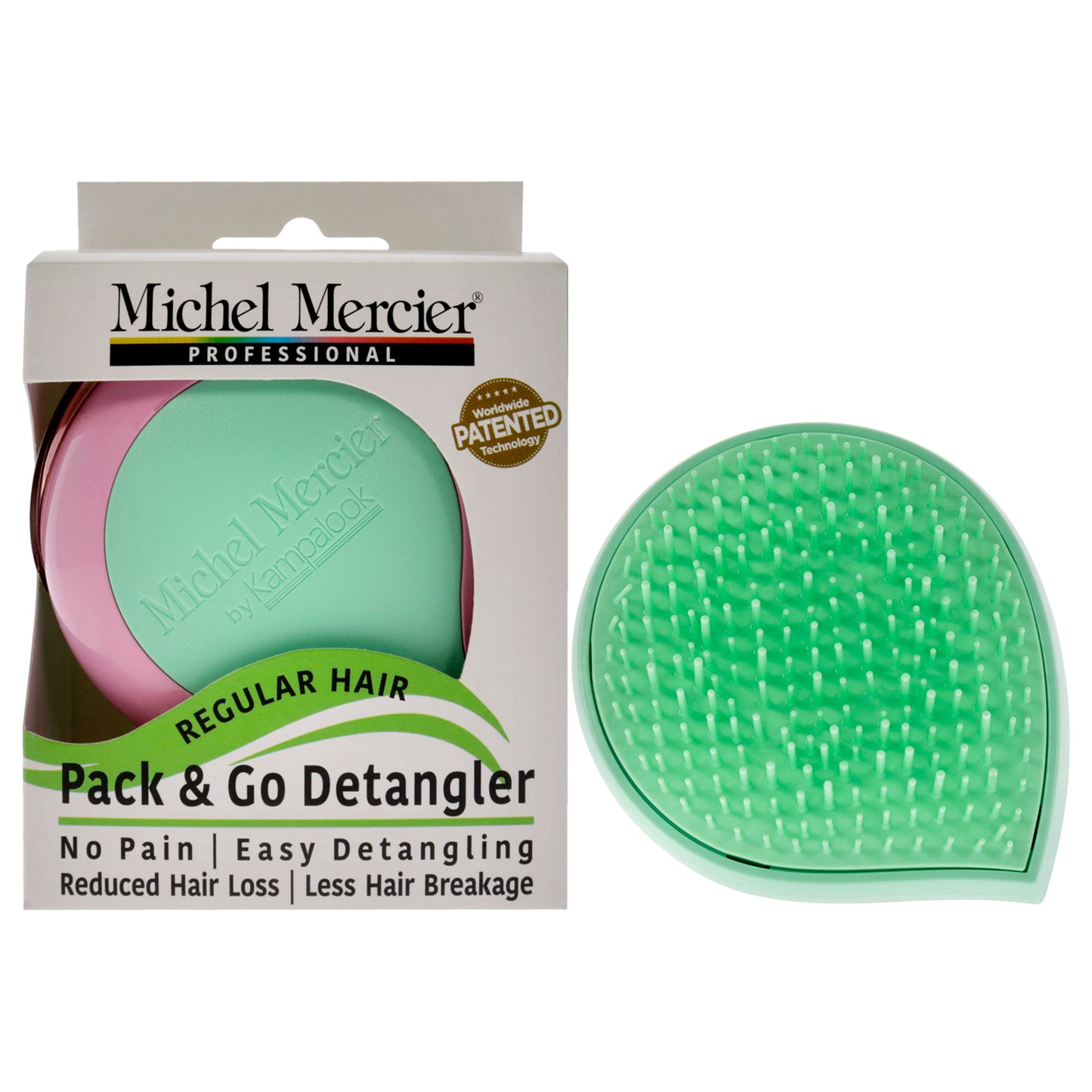 Pack and Go Detangler Regular Hair - Green-Pink 1 Pc Hair Brush