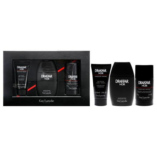 Drakkar Noir - 2021 by Guy Laroche for Men - 3 Pc Gift Set 3.4oz EDT Spray, 2.6oz Deodorant Stick, 1.7oz Shower Gel