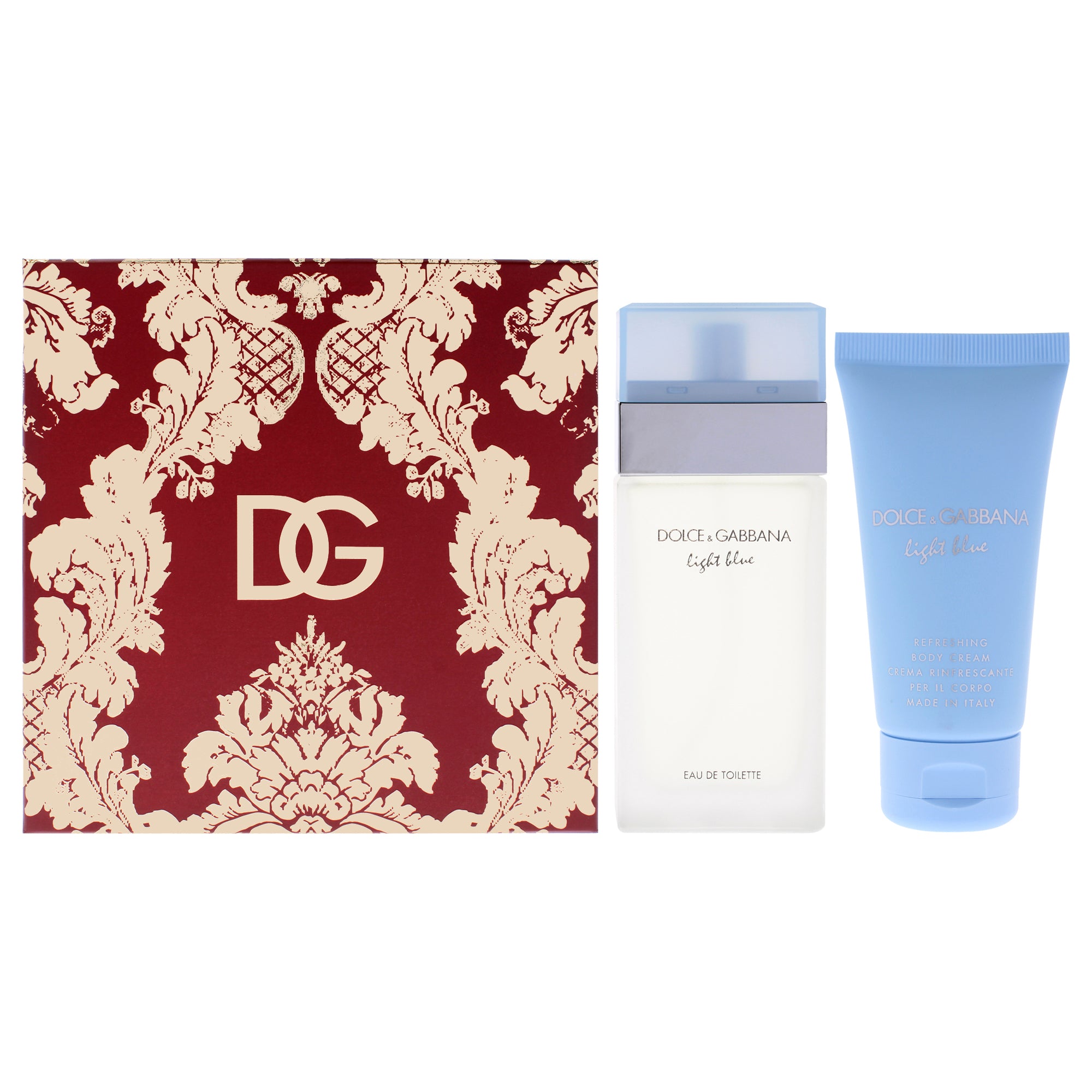 Light Blue by Dolce and Gabbana for Women - 2 Pc Gift Set 1.6oz EDT Spray, 1.6oz Refreshing Body Cream