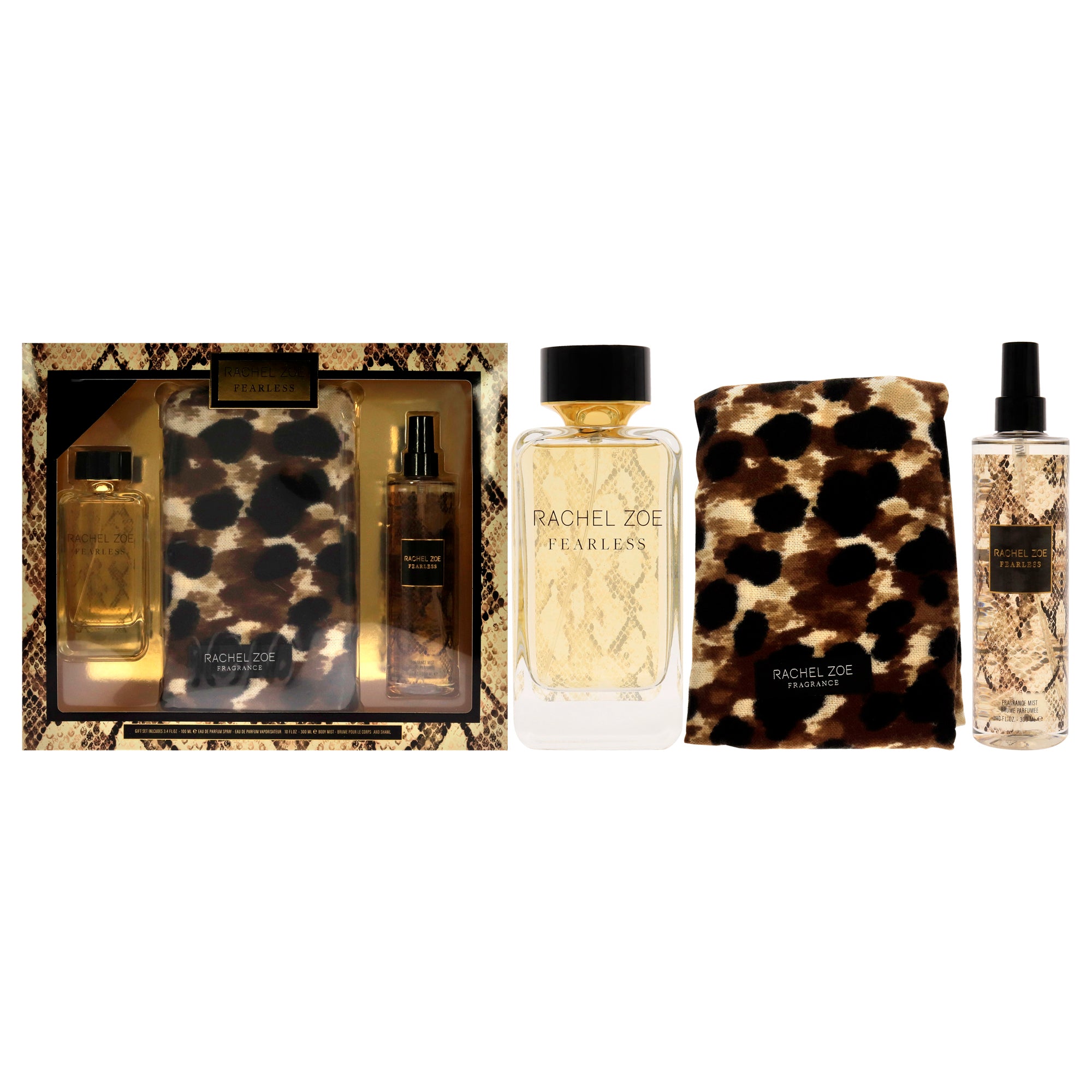 Fearless by Rachel Zoe for Women - 3 Pc Gift Set 3.4oz EDP Spray, 10oz Fragrance Mist, Scarf