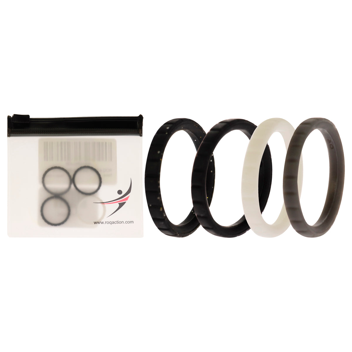 Silicone Wedding Stackble Lines Ring Set -Black-White by ROQ for Women - 4 x 4 mm Ring