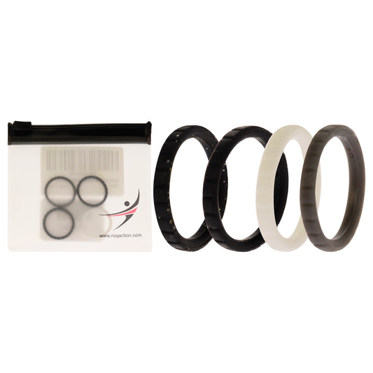 Silicone Wedding Stackble Lines Ring Set -Black-White by ROQ for Women - 4 x 4 mm Ring