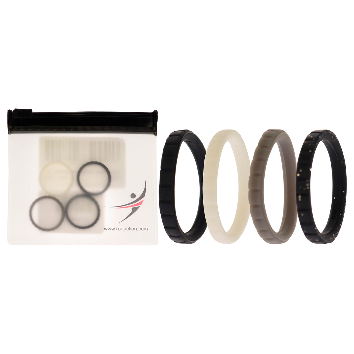 Silicone Wedding Stackble Lines Ring Set -Black-White by ROQ for Women - 4 x 6 mm Ring
