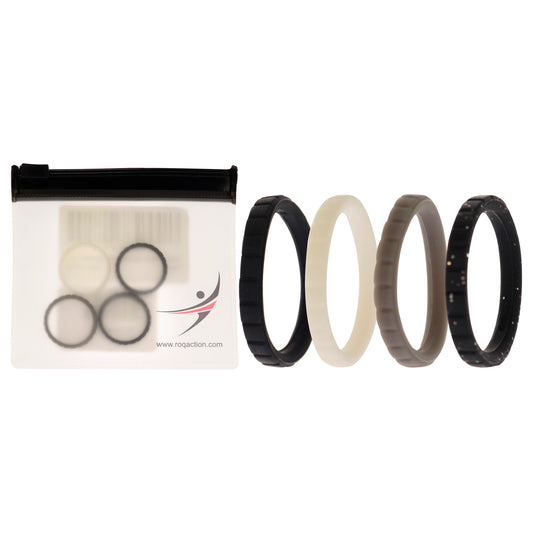 Silicone Wedding Stackble Lines Ring Set -Black-White by ROQ for Women - 4 x 6 mm Ring