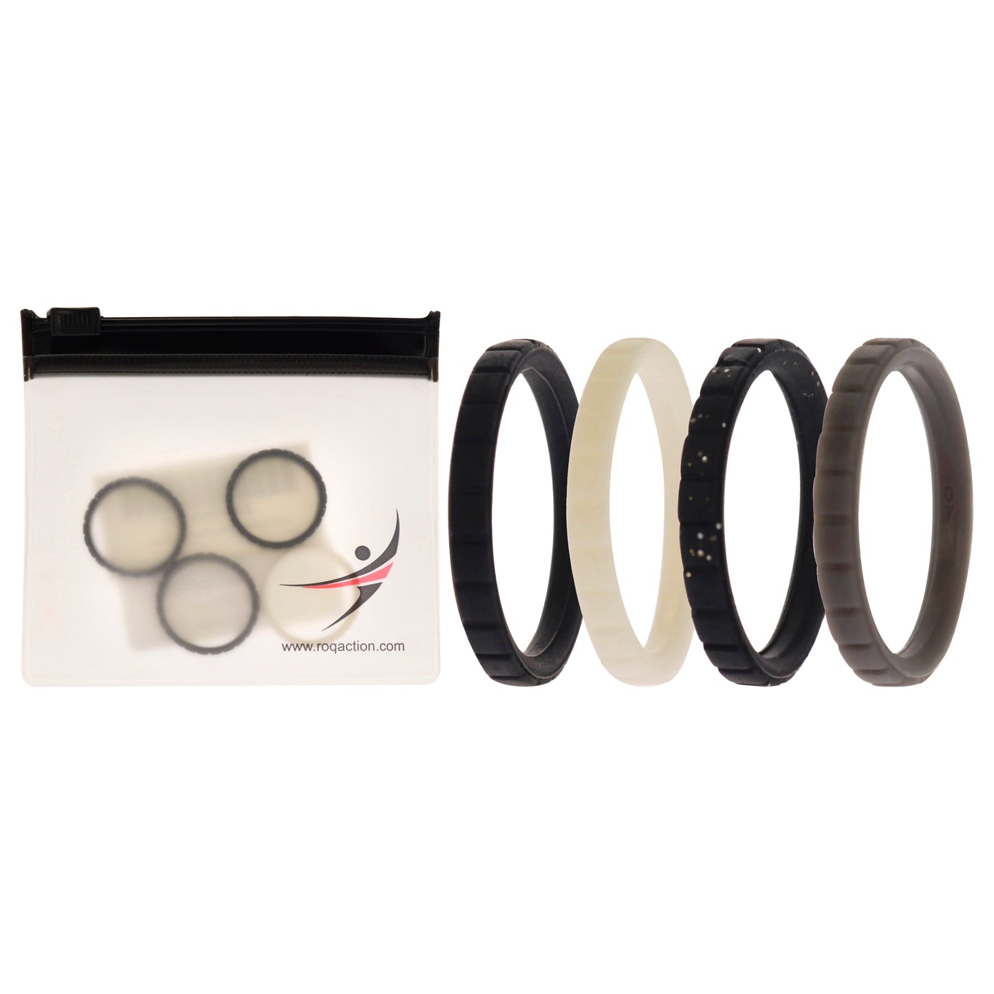 Silicone Wedding Stackble Lines Ring Set -Black-White by ROQ for Women - 4 x 7 mm Ring