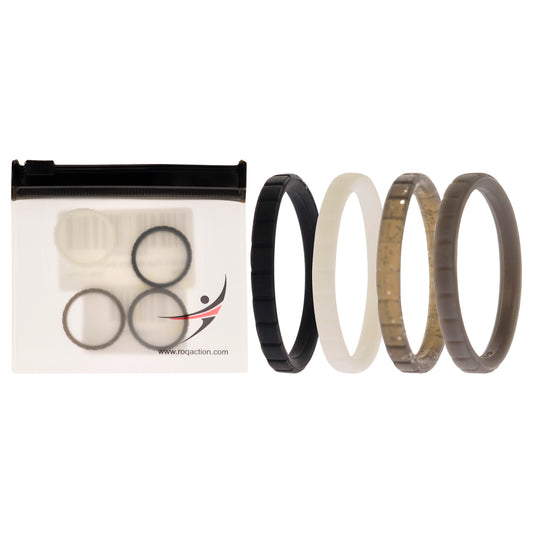 Silicone Wedding Stackble Lines Ring Set -Black-White by ROQ for Women - 4 x 9 mm Ring