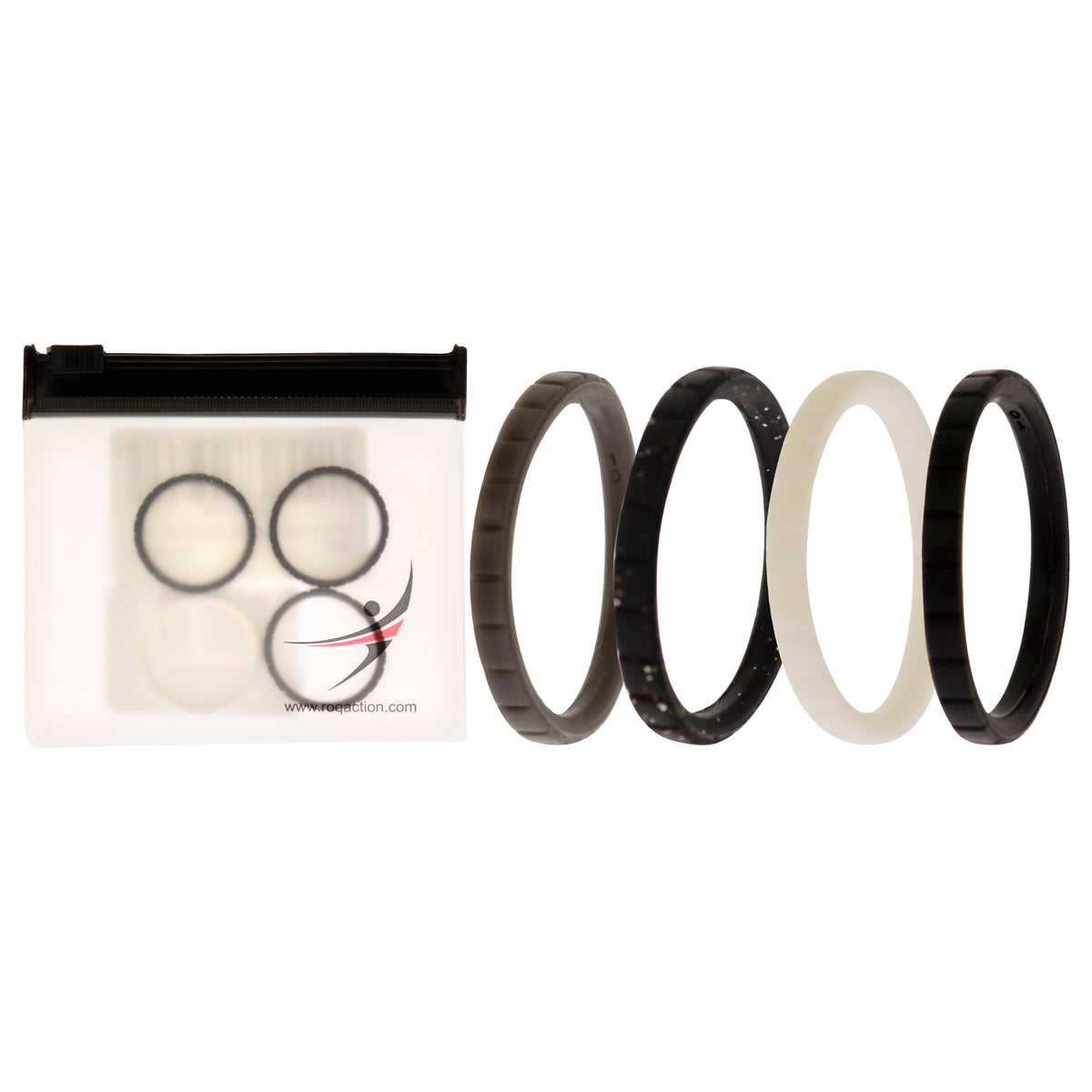 Silicone Wedding Stackble Lines Ring Set -Black-White by ROQ for Women - 4 x 10 mm Ring