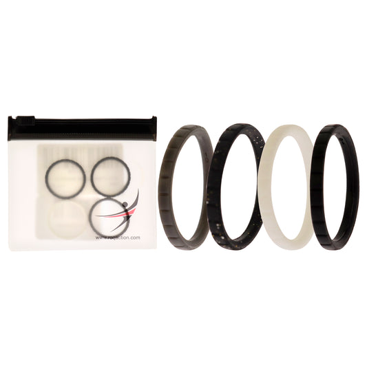 Silicone Wedding Stackble Lines Ring Set -Black-White by ROQ for Women - 4 x 10 mm Ring