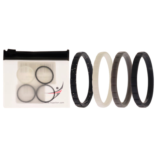 Silicone Wedding Stackble Lines Ring Set -Black-White by ROQ for Women - 4 x 11 mm Ring