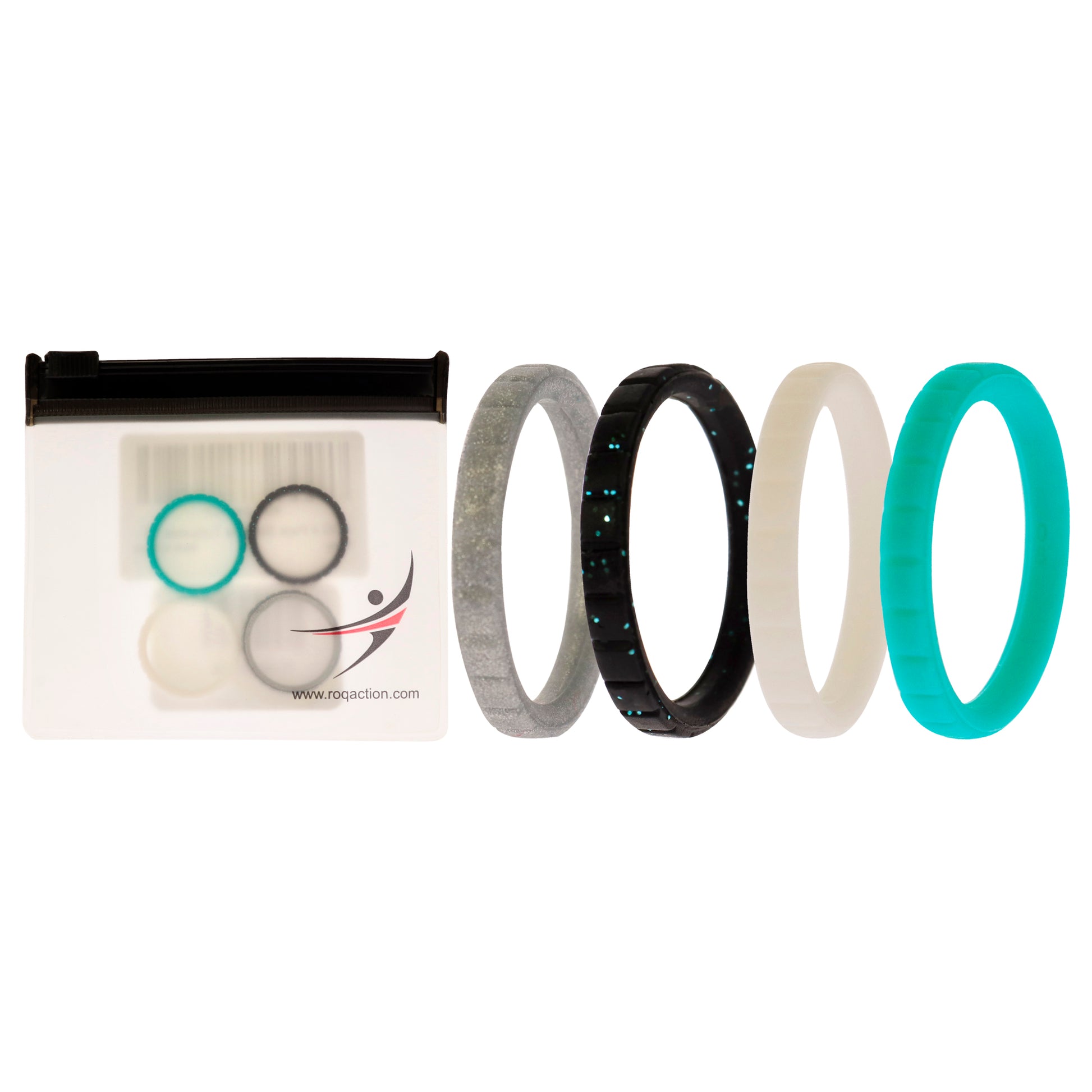Silicone Wedding Stackble Lines Ring Set - Turquoise by ROQ for Women - 4 x 6 mm Ring