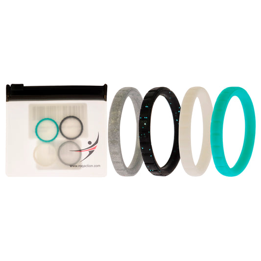 Silicone Wedding Stackble Lines Ring Set - Turquoise by ROQ for Women - 4 x 6 mm Ring