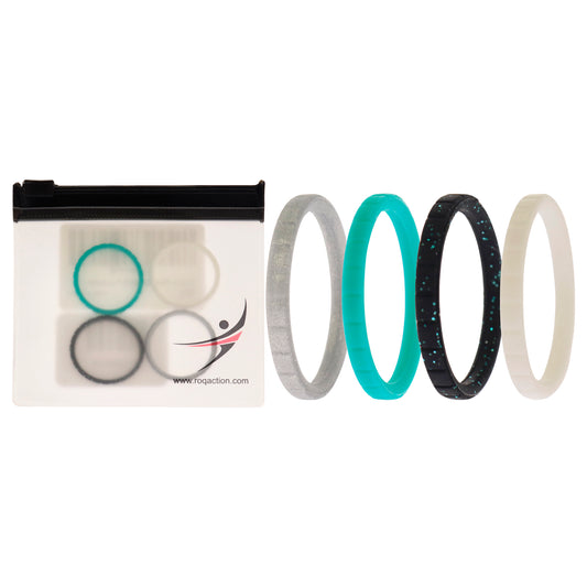 Silicone Wedding Stackble Lines Ring Set - Turquoise by ROQ for Women - 4 x 11 mm Ring