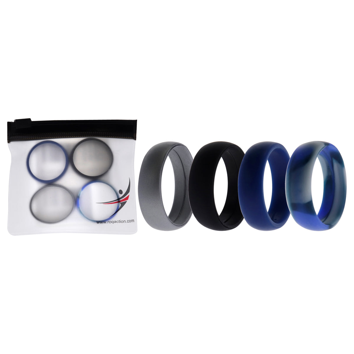 Silicone Wedding Ring Set - Blue-Camo by ROQ for Men - 4 x 15 mm Ring